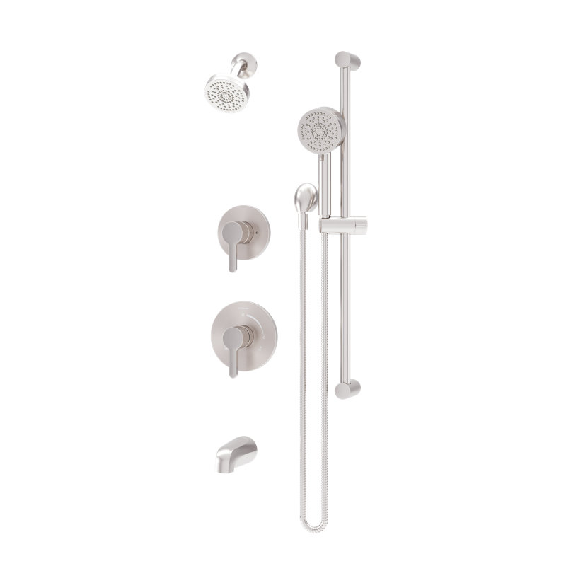Ensemble de garniture de baignoire et douche à double poignée avec douchette à hydromersion Solari, Nickel satiné