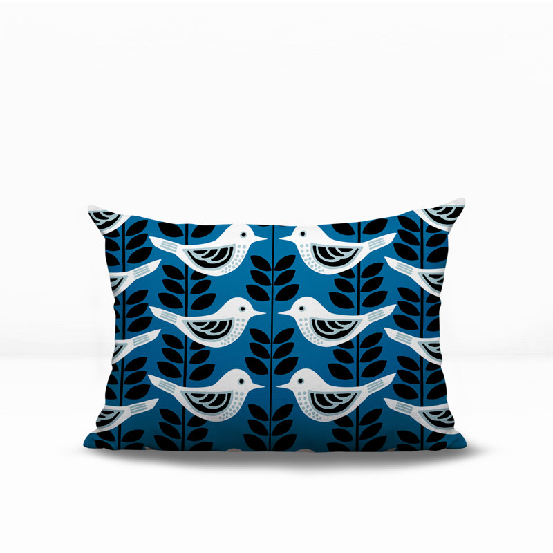 Oreiller rectangulaire réversible intérieur / extérieur Amiri Bird, Turquoise, Rectangle H 14 po x l 20 po