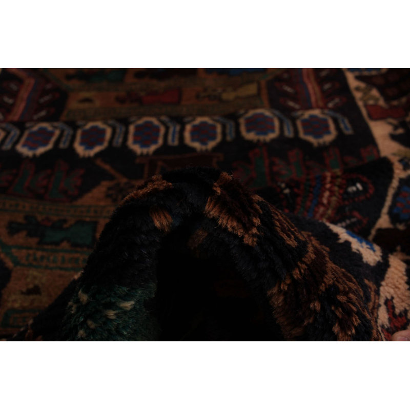 Tapis unique en laine noué à la main style Oushak bleu marine / beige 3 pi 8 po x 6 pi 5 po années 2010 Quintesa