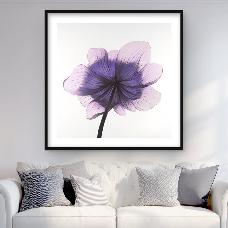 Magnifique fleur d'anémone mauve, impression encadrée, Noir