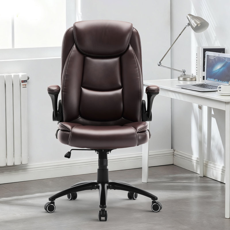 Ergonomic Executive Office Chair, Adjustable Height & Flip-up Armrests, Brown