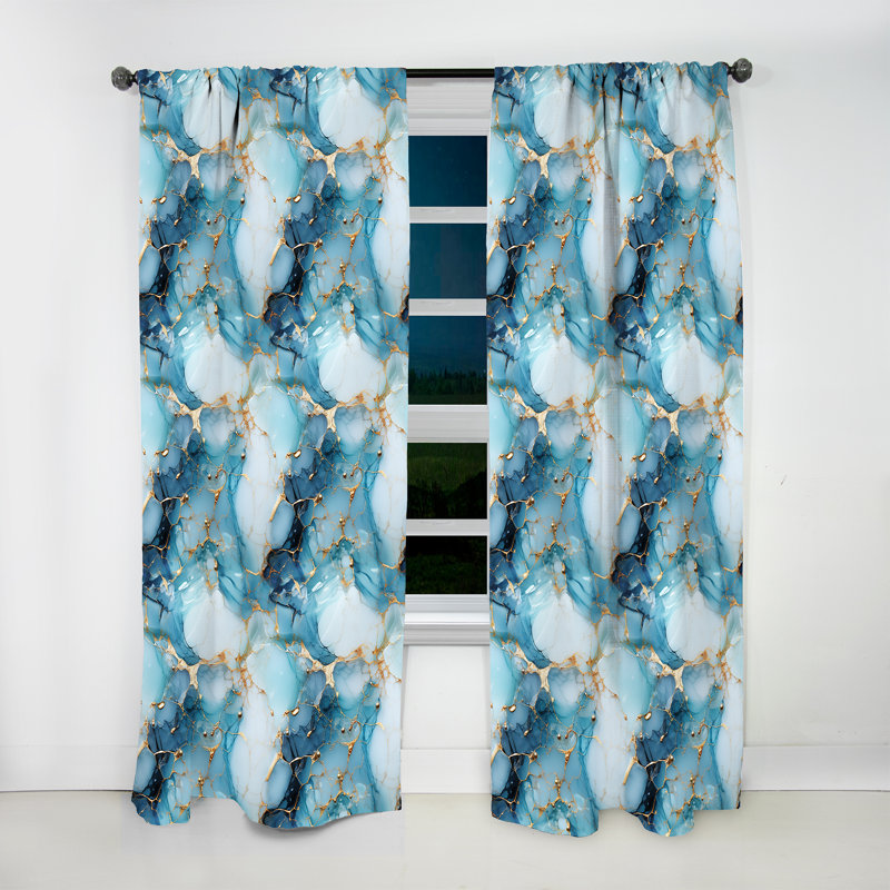 Rideau obscurcissant céleste en marbre doré et bleu I - 1 panneau, L 52 po x L 90 po
