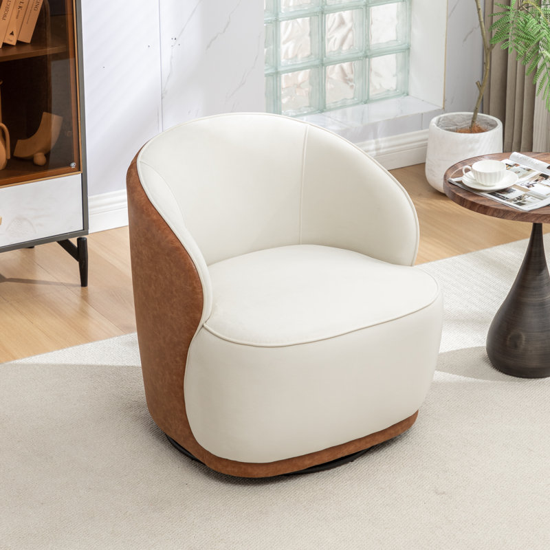 Fauteuil demi-tonneau pivotant en velours Stith, Velours brun / beige