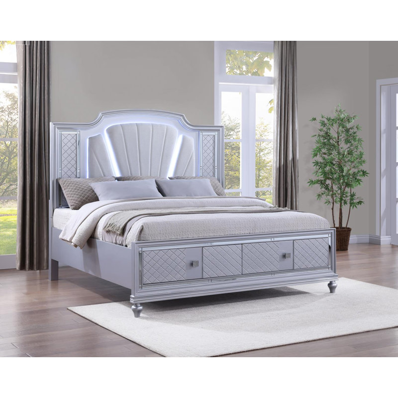 Silver Led Queen Bed, Queen