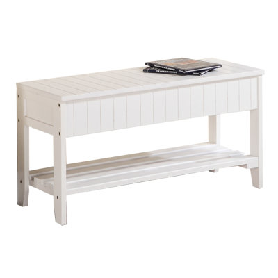 White Finish Solid Wood Shoe Bench - Functional Entryway Furniture In Modern And Practical Storage Piece