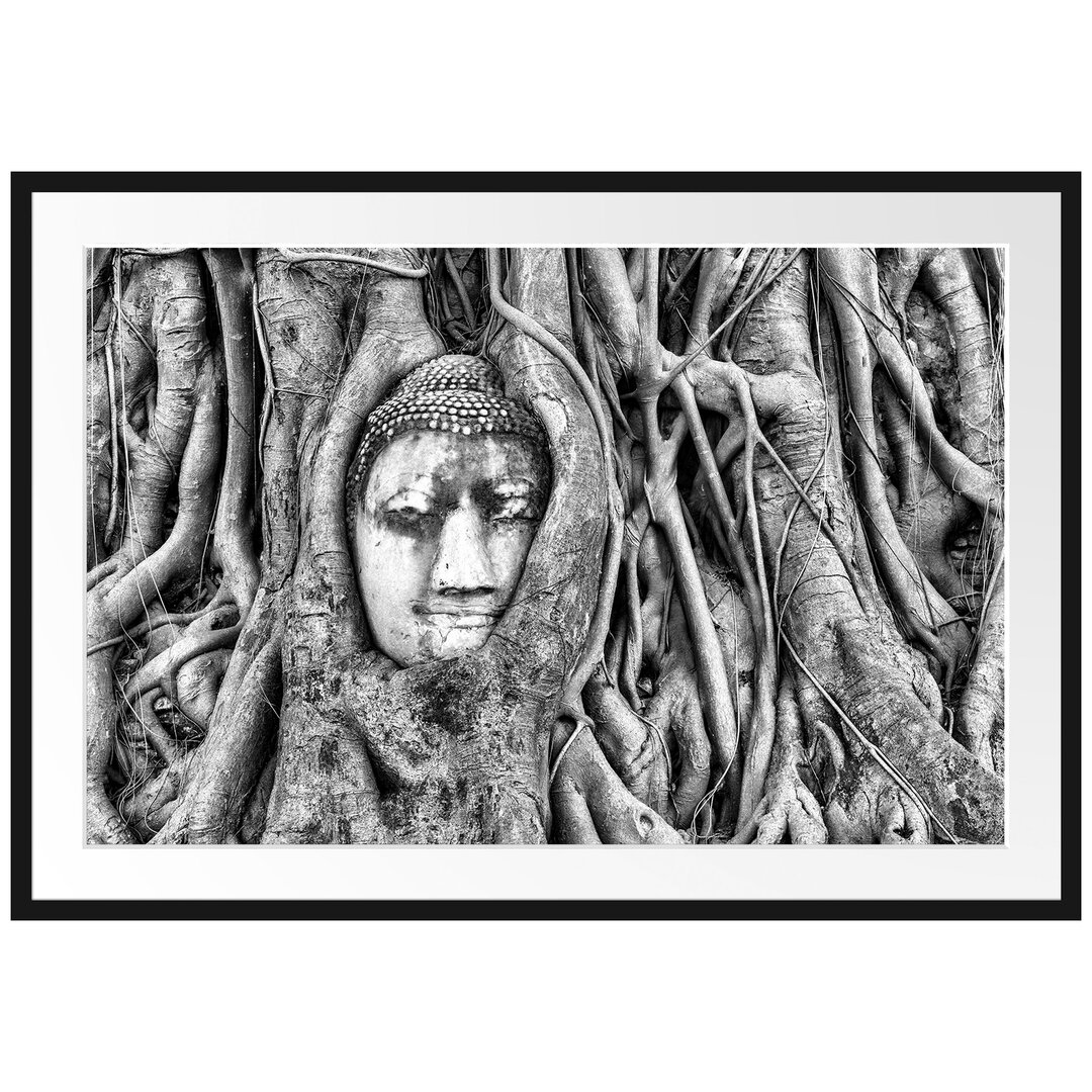 Gerahmtes Poster Buddha Kopf im Baum