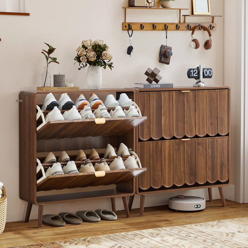 16 Pair Shoe Storage Cabinet, Walnut