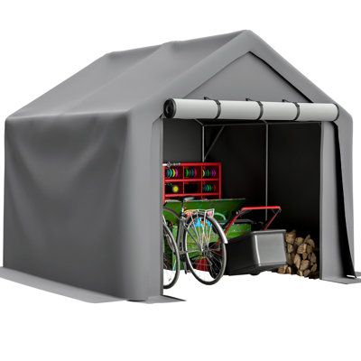Abri extérieur polyvalent 8 x 8 pi, tissu imperméable et haute résistance, coutures de précision, bords renforcés pour un abri durable avec portes enroulables, cadre de qualité industrielle, grand espace intérieur
