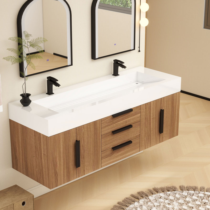 Jessica 60'' Wall-Mounted Single Bathroom Vanity, Wood