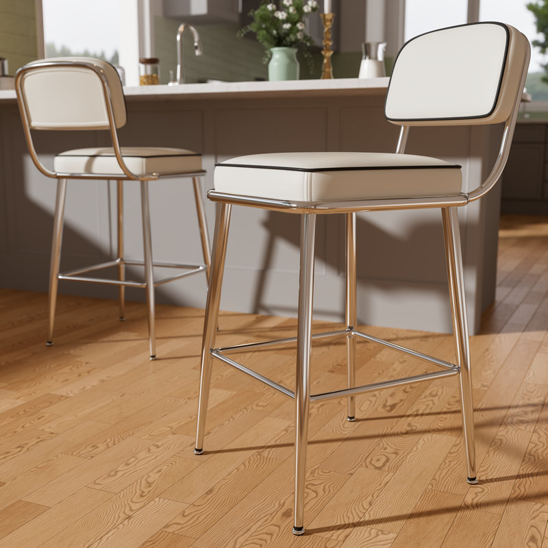 26 inch Counter Height Bar Stools Counter Stools with Back, White, 2