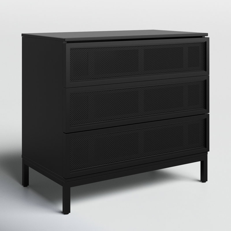 Prudhoe 34'' W 3 - Drawer Dresser, Black/Black