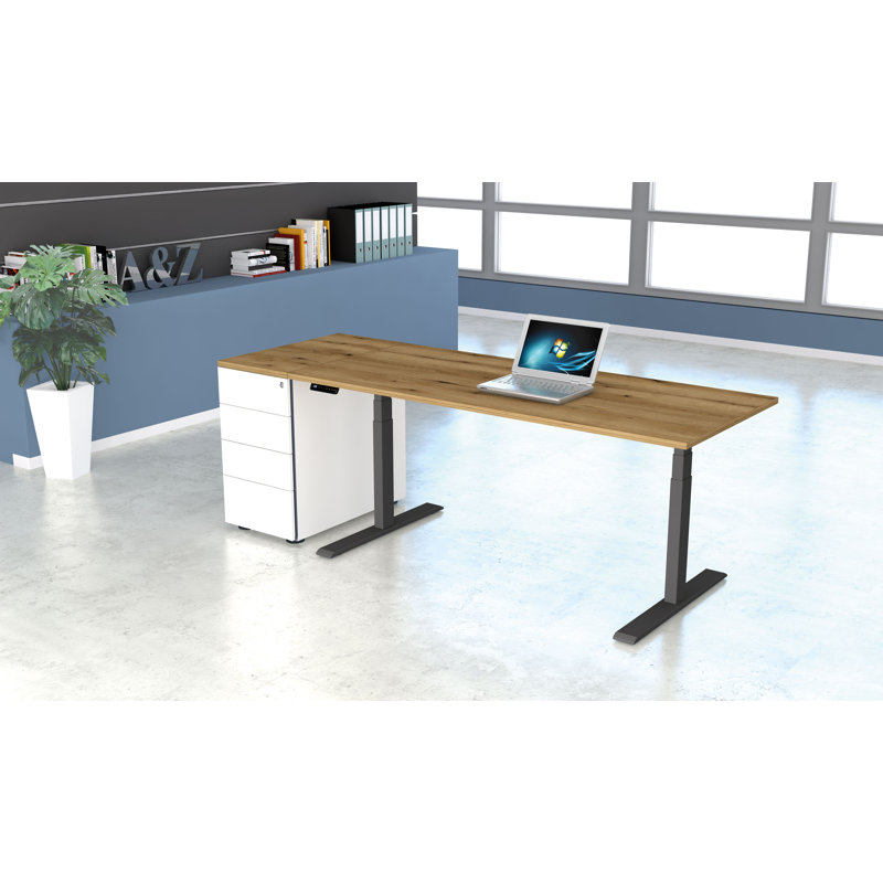Move Adjustable Metal Base Standing Desk, Oak, Anthracite, 127cm H x 100cm W x 60cm D
