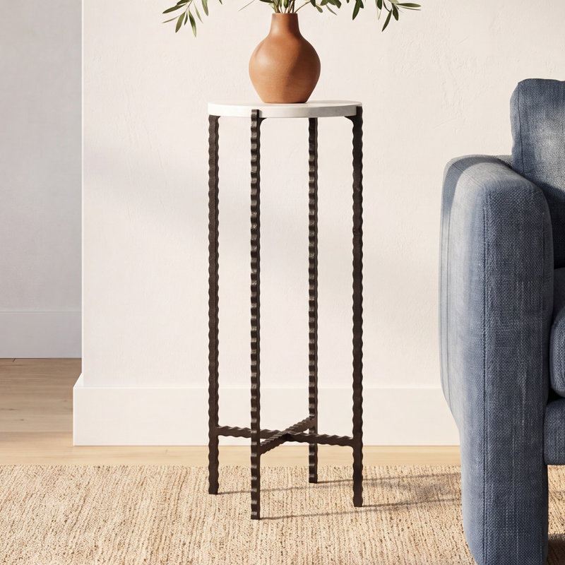 Lia Plant Stand, White Marble/Black