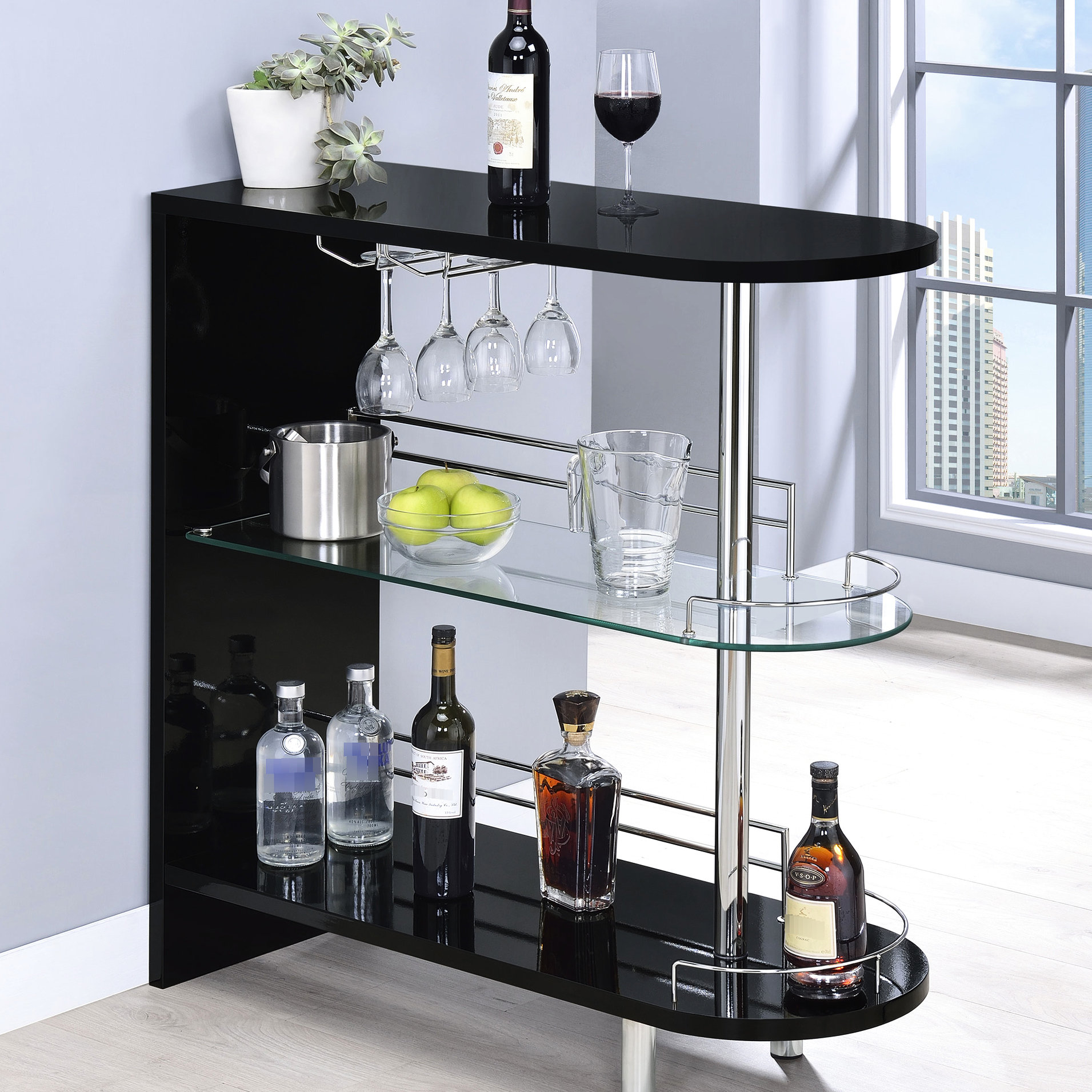 Mercer41 2 Black Bar Table For Dining, Glass And Metal, 42.32 Inches ...
