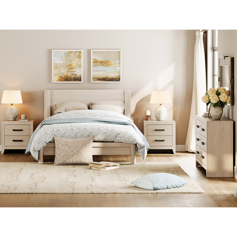 3 Piece  Dresser And Nightstand Set For Bedroom, Beige
