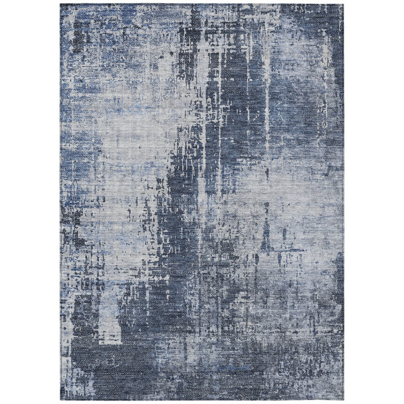 Tapis intérieur lavable abstrait bleu marine et bleu ciel HomeRoots 9 pi x 12 pi