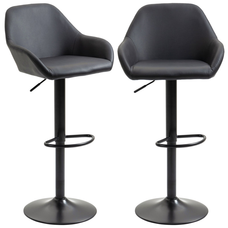 Tabourets de bar réglables, tabourets de bar pivotants à hauteur de comptoir avec repose-pieds et dossier, base ronde en cuir et acier, pour comptoir de cuisine et salle à manger, ensemble de 2