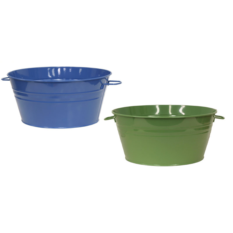 Saragosa Enamel Planter Champagne Beverage Tub, Blue-Sage