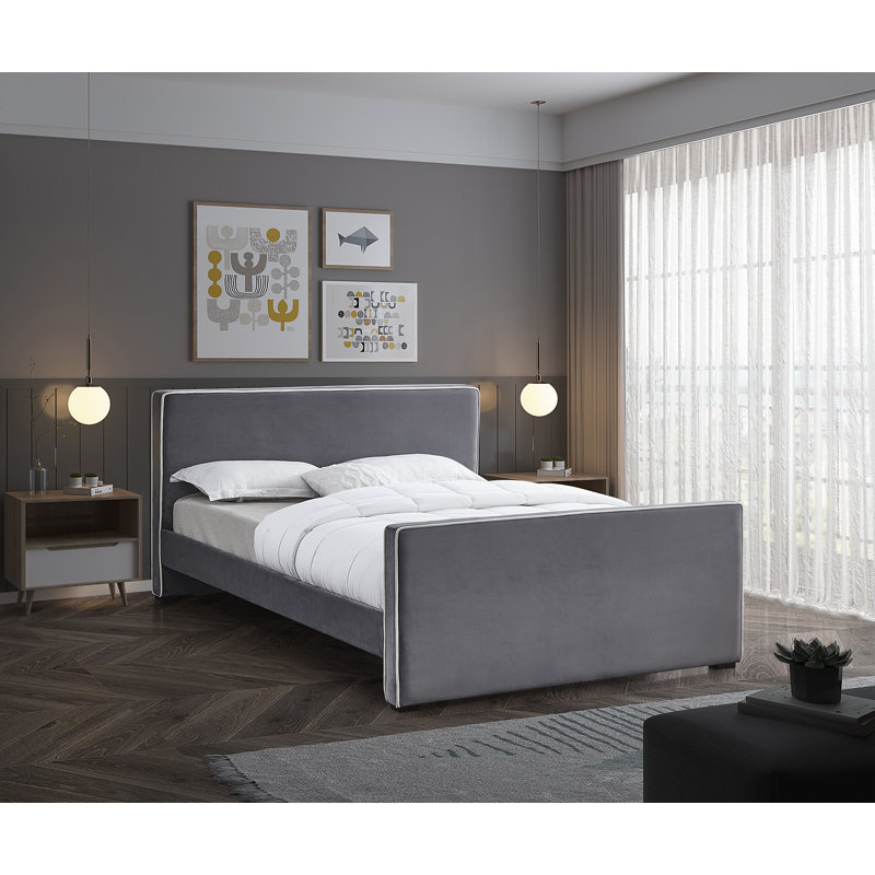 Haneesh Upholstered Unfinished Panel Bed, Grey Velvet, Full