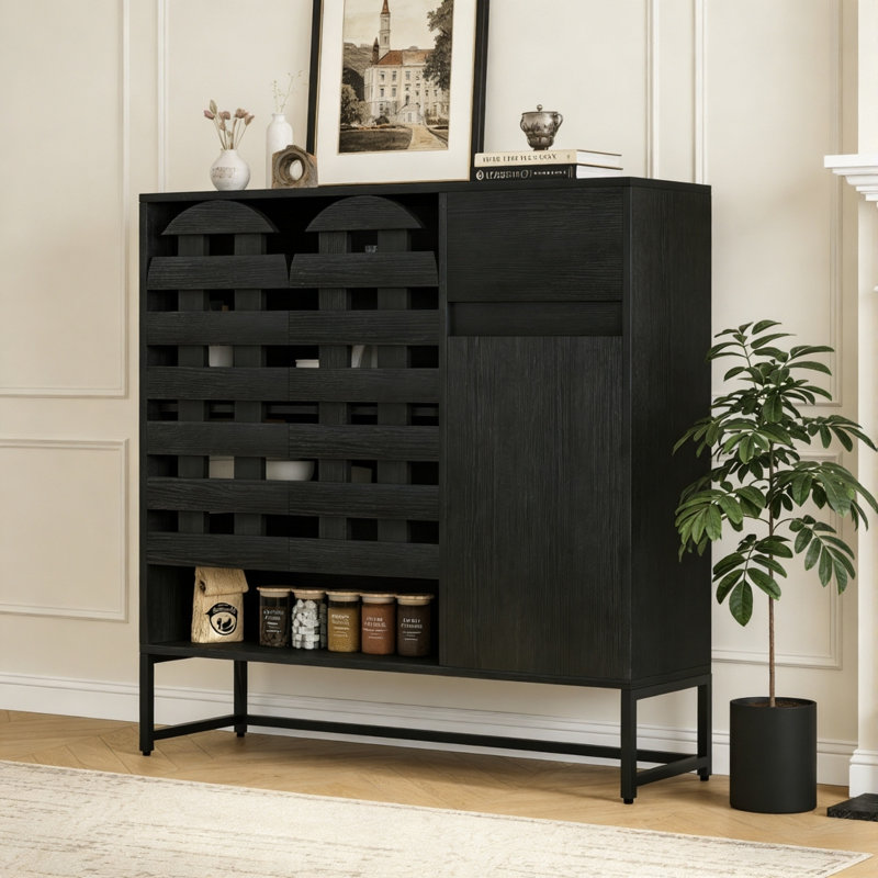 44.3" Farmhouse Sideboard With Coffee Bar, Rustic Storage Cabinet With Lattice Doors And Drawer For Living Room & Kitchen