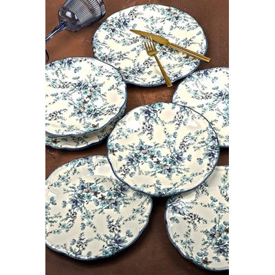 Ensemble d'assiettes élégantes en porcelaine 7 pièces, comprenant 1 assiette principale (10,2 x 10,2 x 0,8 po) et 6 assiettes à dessert (8,3 x 8,3 x 0,8 po) | 100% lavable au lave-vaisselle et au micro-ondes | Parfait pour recevoir et utiliser au quotidien
