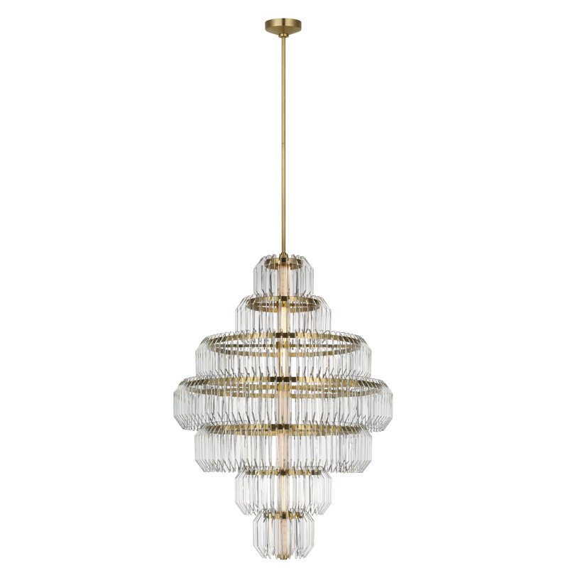 Waterford Killarney 32" Layered Chandelier with Clear Crystal, Natural Brass