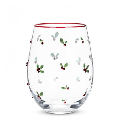 Holly With Jewel Berries Stemless Wine Glass