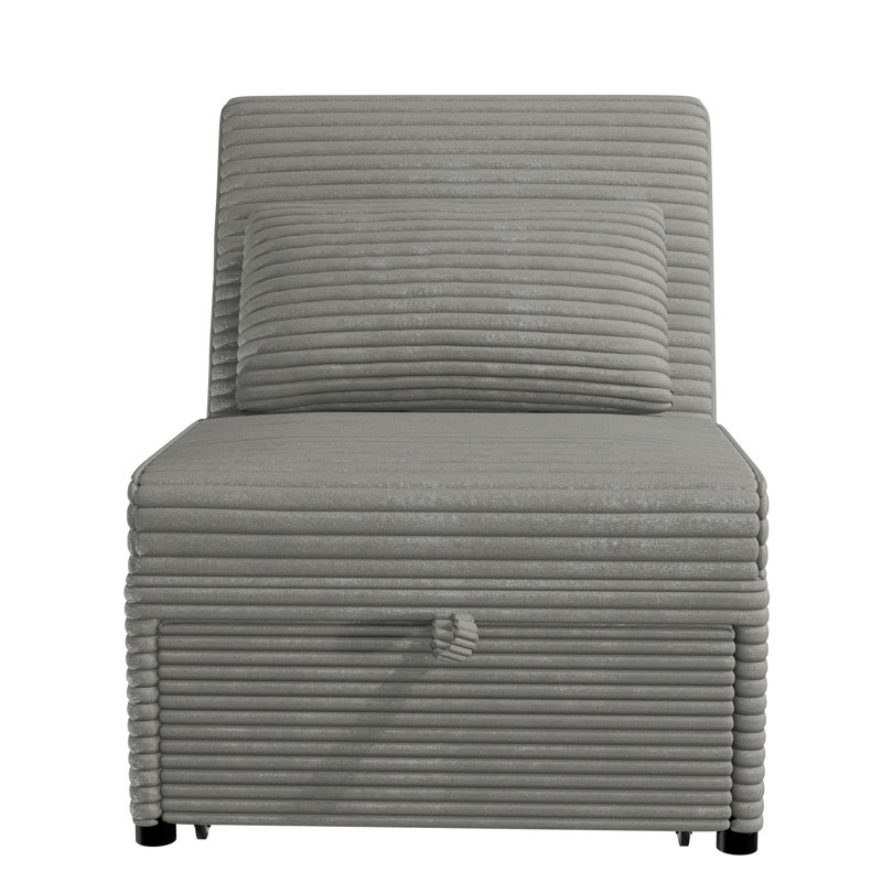 Canapé-lit convertible avec siège et coussin inclus en velours côtelé, Fumée