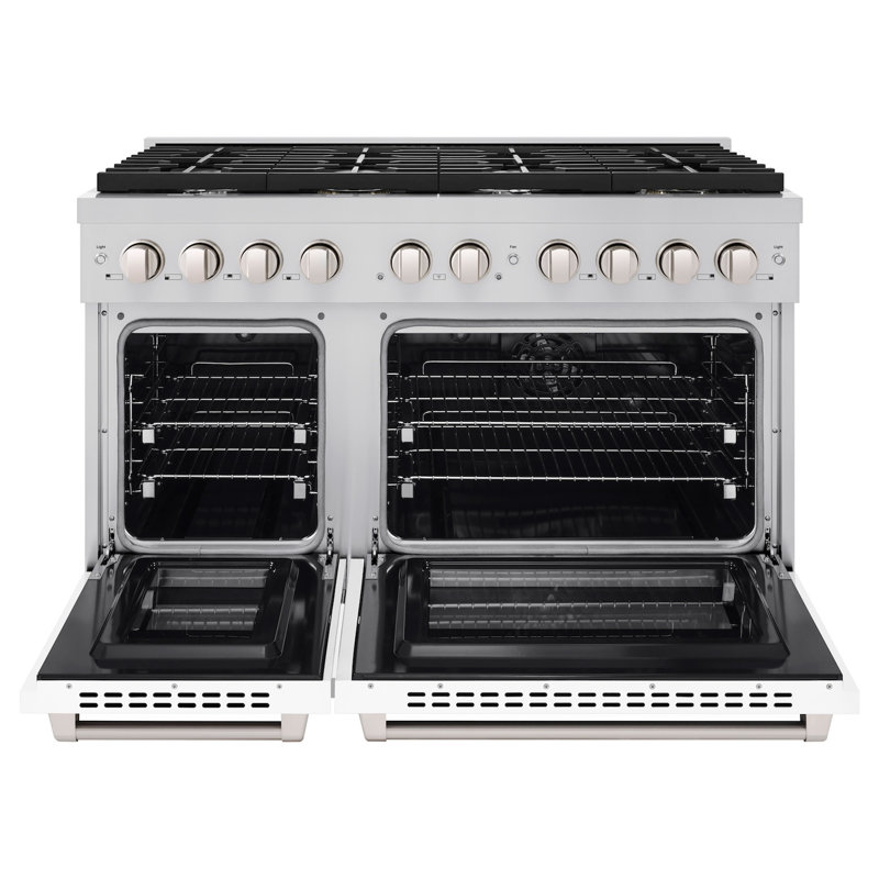 ZLINE 48 in. 6.7 cu. ft. Paramount Double Oven Dual Fuel Range W/ 8 Burner Gas Cooktop in Stainless Steel W/ White Matte Doors (SDR-WM-48)
