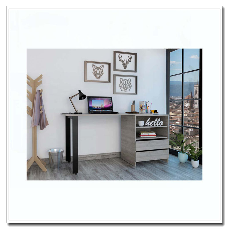 Light Gray 2-Drawer 2-Shelf Writing Desk