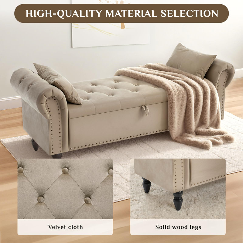 133 cm W Velvet Ottoman, Brown