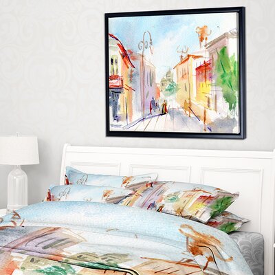 Illustrated Parisian Street' Framed Watercolor Painting Print on Wrapped Canvas -  East Urban Home, ERNH4358 46701116