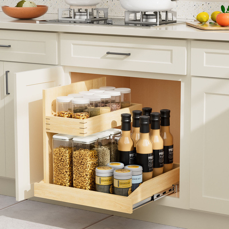 Tier Soft Close Pull Out Under Sink Organizer with U Bracket, 22"W x 18.7"D, Left Side Cabinet Storage for Kitchen Bathroom