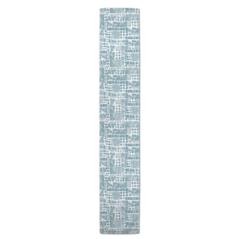 Chemin de table aztec tribal stamp Harvir, 90 po x 16 po, Bleu ciel