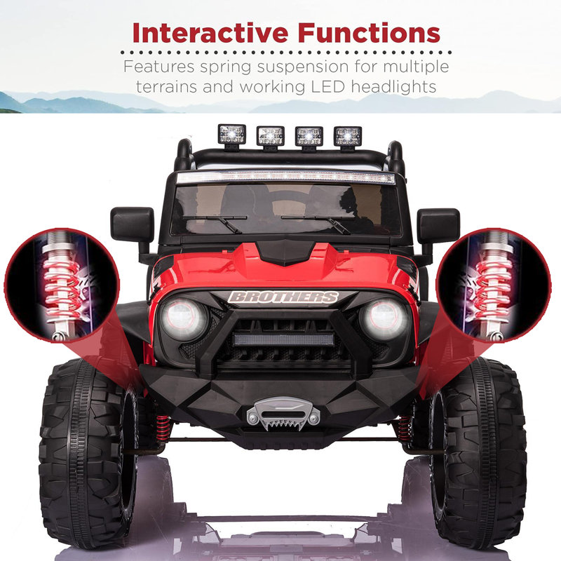 24V 2 Seater Ride On Jeep Car Truck with Remote Control,Ride on SUV Toys for Big Kids with Parental Remote Control, LED Lights, Safety Belt, Bluetooth, Music, MP3, AUX Port, Spring Suspension,