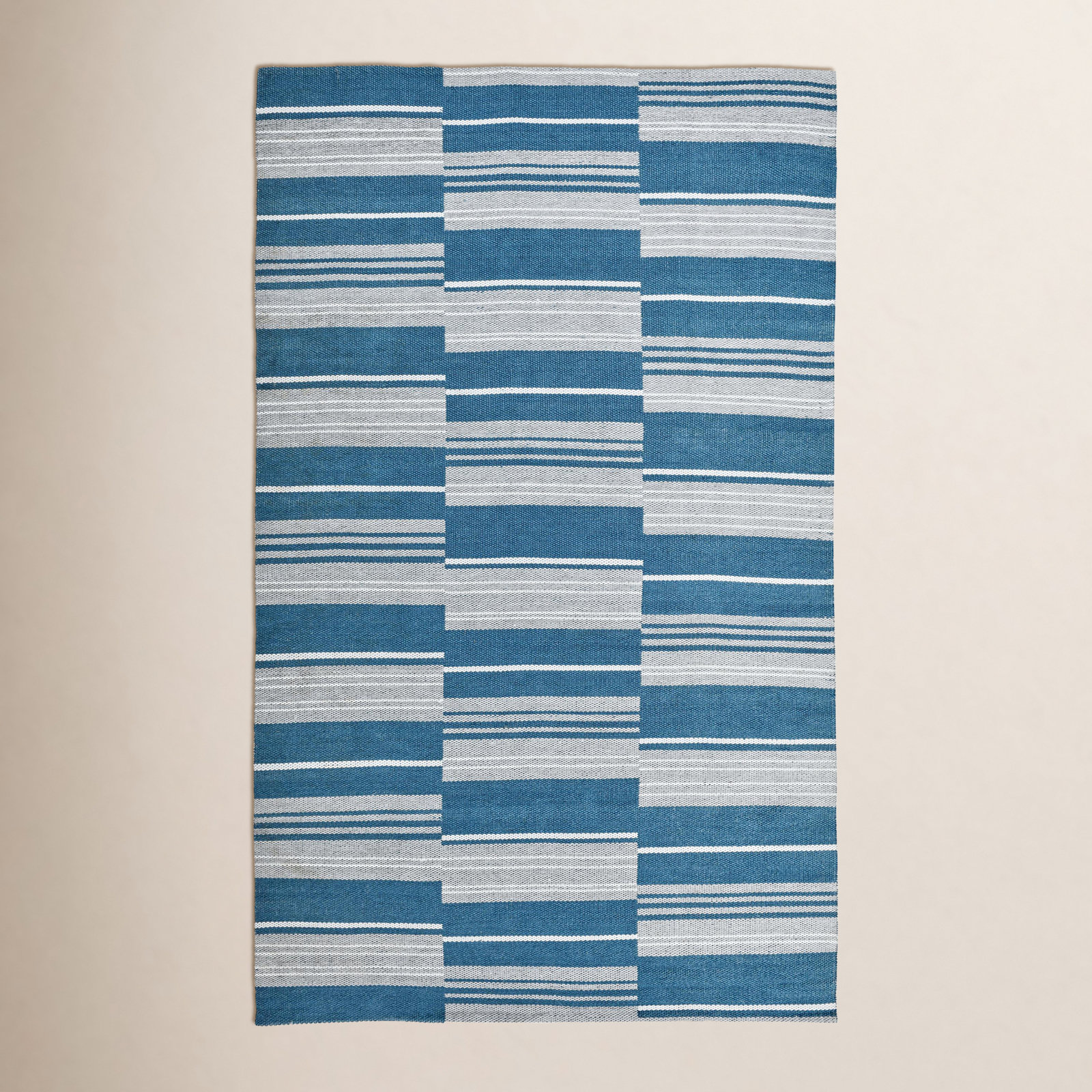 Puget Blue Hand-Woven Striped Outdoor Rug, Rectangle 8' x 10'