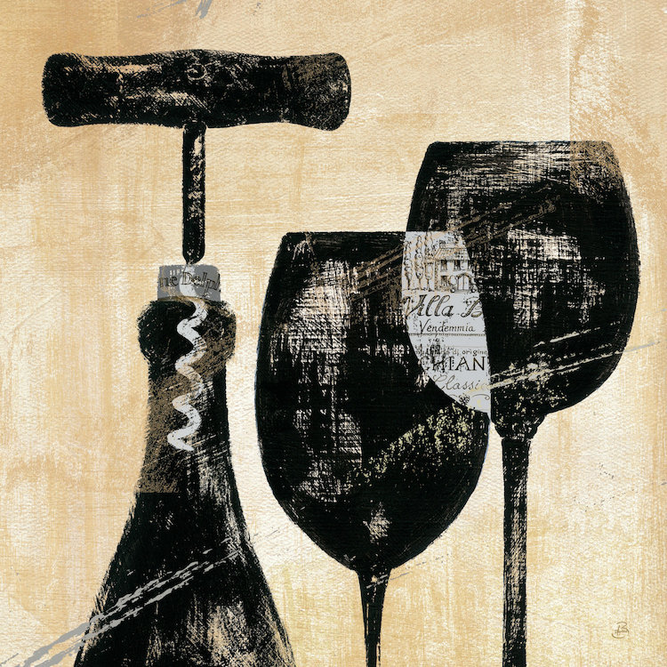 «Wine Sélection II» - Estampe numérique sur toile tendue avec châssis, H 16 po x l 16 po x P 1 po, Cadre noir