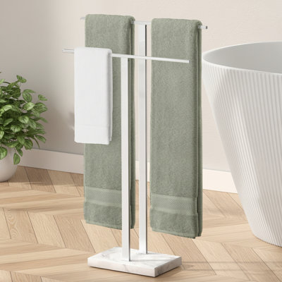 KES Freestanding Towel Rack 2-Tier 33''H Dual T-Shape Towel Stand with Weighted Marble Base for Bathroom 18/8 Stainless Steel, Polished Finish