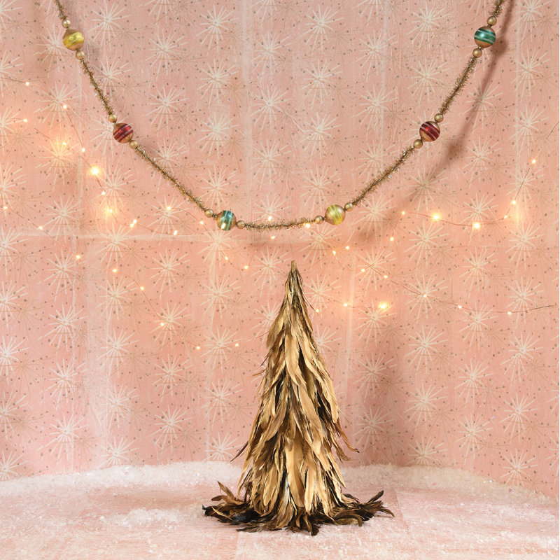 Arbre à plumes, H 16 po x l 11,5 po x P 11,5 po, Or