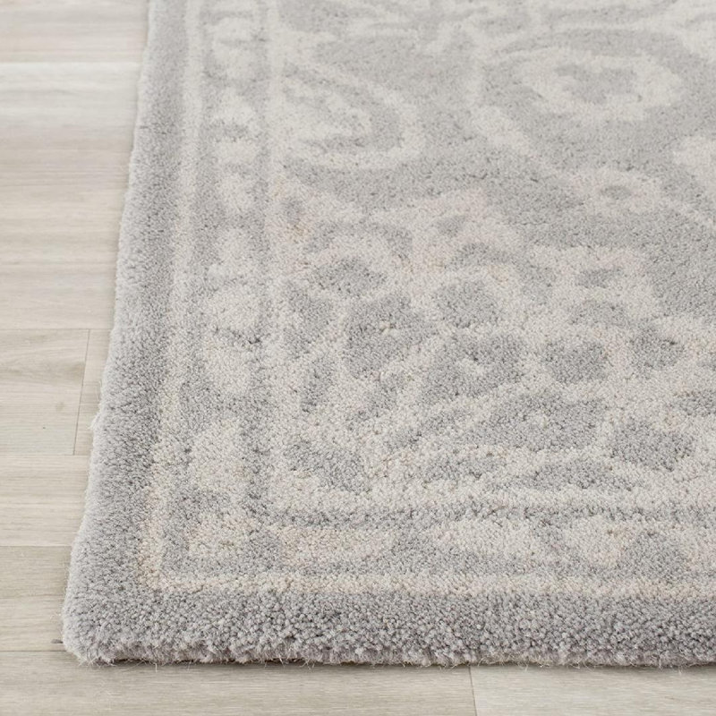 Tapis rectangulaire gris en laine touffeté à la main 10 pi x 14 pi à motif floral Kennleigh