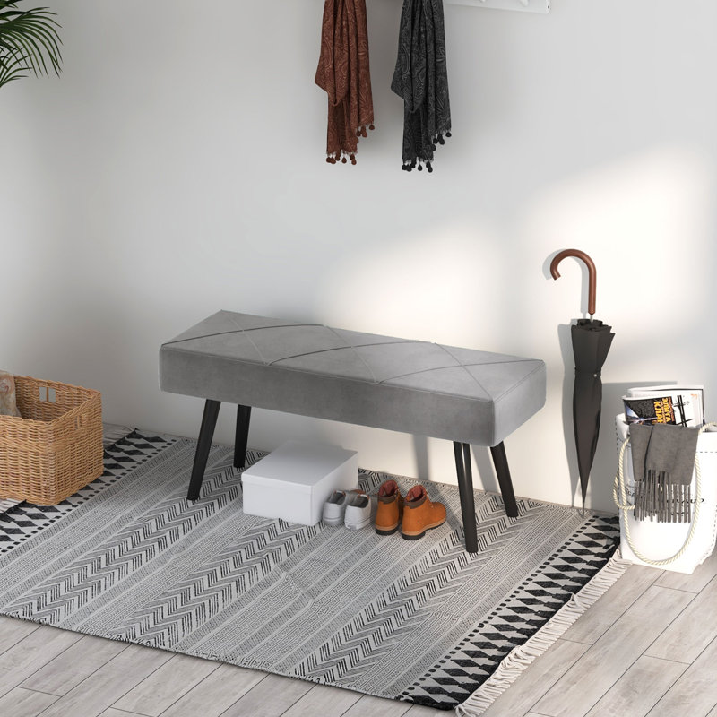 Melenie End of Bed Bench Upholstered Hallway Bedroom with Steel Legs, Grey