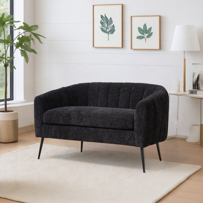 50" W Chenille Upholstered Channel Tufted Loveseat, Black