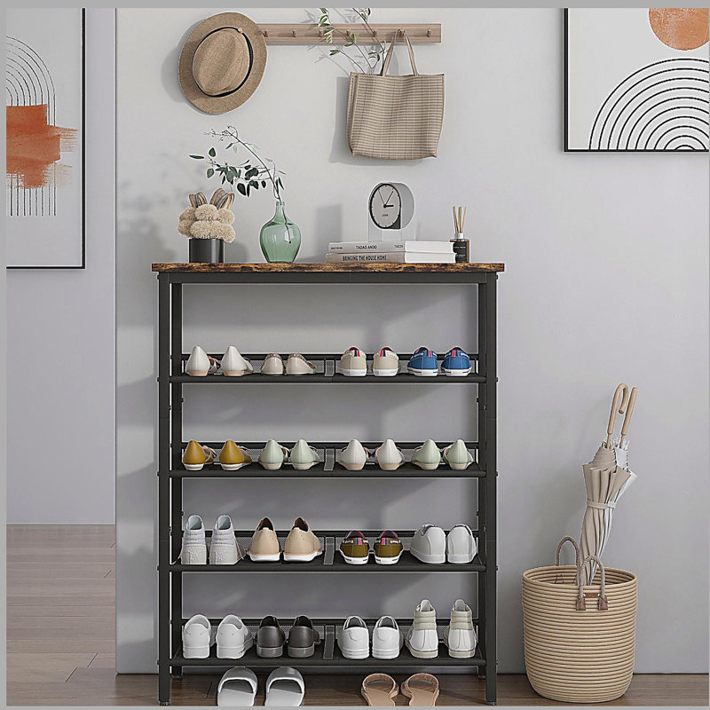 Adjustable 5-layer shoe rack storage rack, with 4 mesh shelves