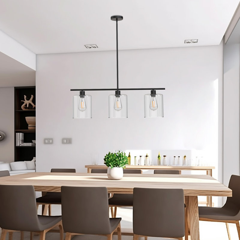 3-Light Dimmable Kitchen Island Modern Linear Chandelier with Clear Glass Shade, Yes