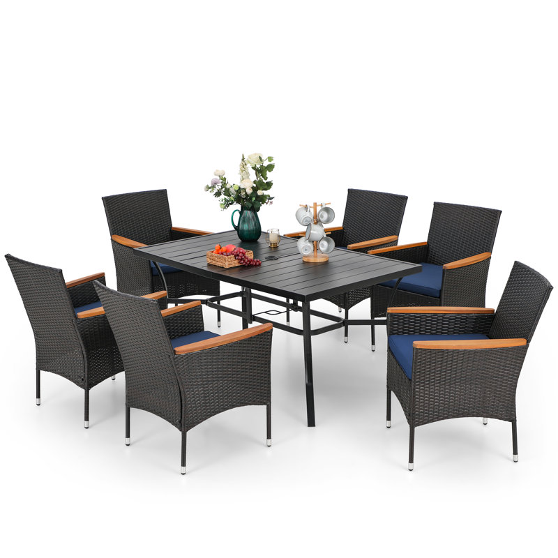 Alyah 6 - Person Patio Dining Set with Rectangular Table , Cushions Included