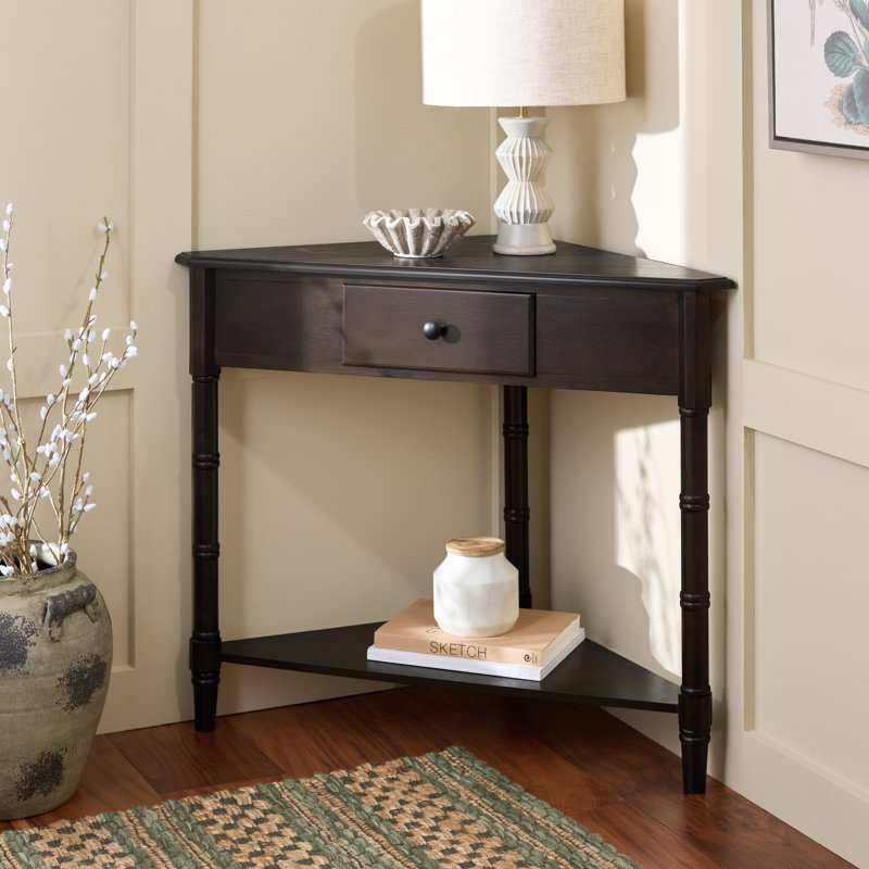 Table de bout avec 3 pieds en bois massif Twerton, Chocolat noir