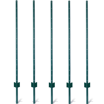 Fence Posts 5Feet - 5Pack, Heavy Duty Metal Fence Post With U-Channel, Steel Fence U-Post For Holding Garden Wire Fence, Corner Anchor Posts Etc.