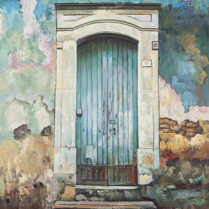 Porte bleue d'un vieux bâtiment - Toile brune