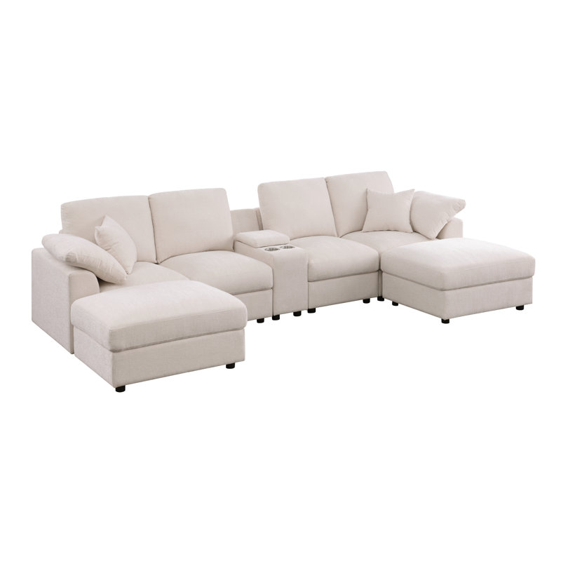 127” Sectional Sofa With 2 Ottomans, Beige