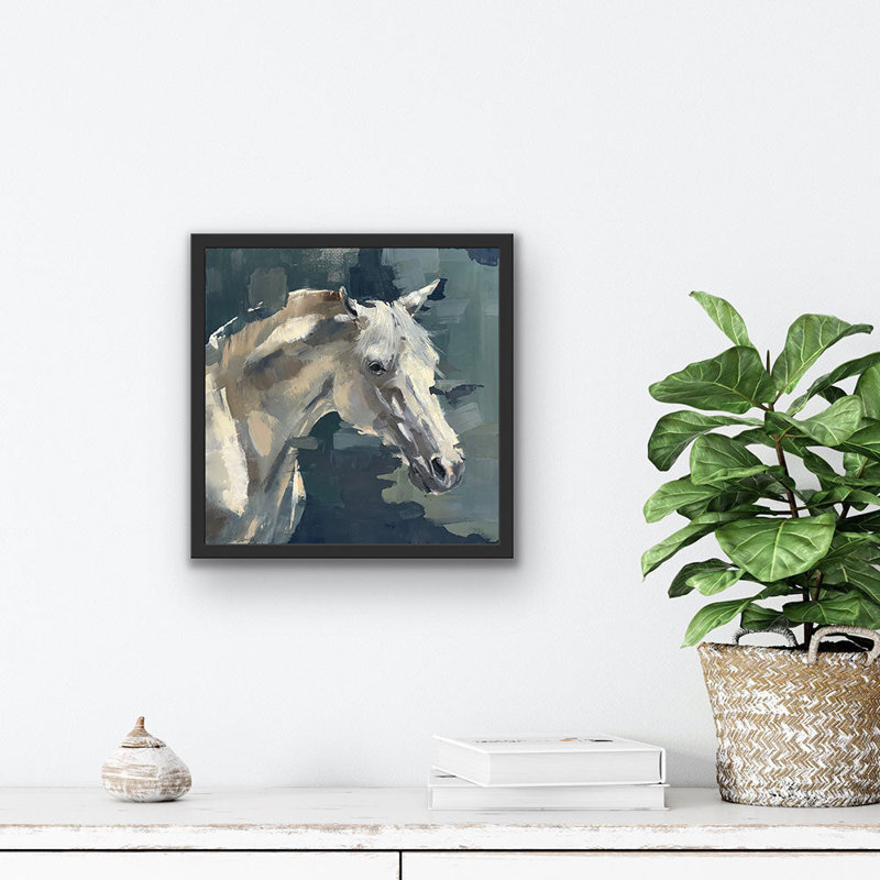 Tête de cheval grise | Impression, H 24 po x l 24 po, Cadre noir
